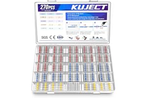 Kuject WT270 Connecteurs de fil à souder, bornes d'épissure bout à bout (270 pièces : 60 blancs, 100 rouges, 90 bleus, 20 jaunes), polyéthylène, étain, IATF16949:2016, -55 °C à 125 °C, 1,6 x 18 x 25,3