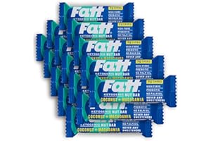 Fatt Keto Nut Bars - Coconut & Macadamia, 15-Pack - 3g Carbs - 100% Natural, Low-Carb, Clean Keto Bar Snack with Super Fats - High Fibre, Low Sugar, Sweetener Free & Vegan - Aka Fattbar