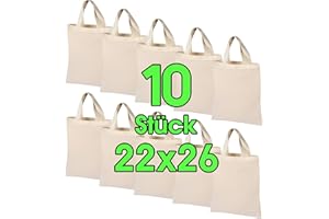 ELES VIDA 10 pieza 22 x 26 cm Funda de algodón natural unbedruckt Corto Asa - Plástico Funda, Bolsa, Bolsa, Hipster, Vegan textil Bolsa con Certificación ÖKOTEX lana Pack Monótono para pintar y Imprimir