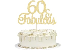 Gyufise Gold Glittery 60th Birthday Cake Topper - Fabulous 3Pcs Cake Decorations Supplies