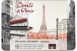 ‎CONTÉ À PARIS Conté à Paris 750411 Esquisse Set in Metallbox - 7 Skizzenstifte, 6 Carré Kreiden und Zubehör - Radierer, Estompe