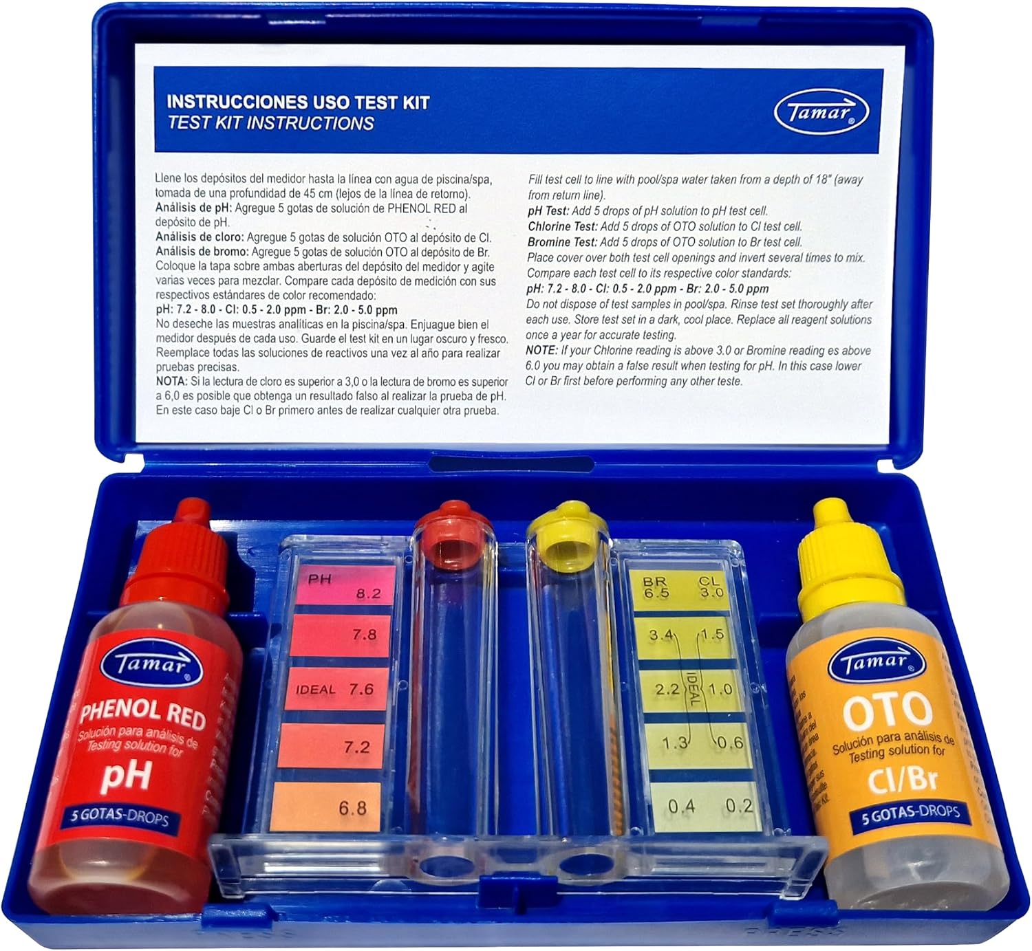 Tamar Test Kit Cloro y pH, Medidor del Cloro y PH del Agua de la Piscina, Gotas.