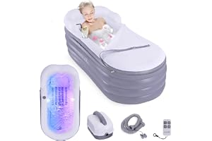 SereneLife Spa Badkar med Bubbelmassage Matta – Uppblåsbart Badkar med Kudde, Koppställ, LED Ljus Fjärrkontroll, Ryggstöd och