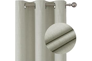 Joydeco 100% Blackout Curtains Bedroom 94 Inch Drop, Faux Linen Soft Textured Thermal Insulated Eyelet Curtains with Coating Back Layer for Living Room, W55 x L94, Light Beige - 2 Panels