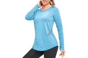 Wayleb Camiseta Deportiva de Manga Larga para Mujer Camisetas de Malla Mujer Ropa Deporte Secado Rápido y Transpirable para Yoga Pilates Fitness Correr