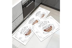 PQCXXA kitchen rug sets 2 pieces kitchen mats and rugs, Anti Fatigue Kitchen Mat Set PVC Comfort Kitchen Floor Mat Absorbent For Office Home Indoor Outdoor (Coffee, 40x120cm+40x60cm)
