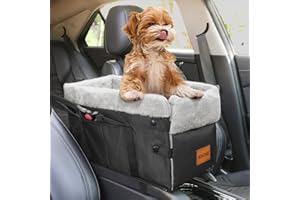 BONTHEE Center Console Dog Car Seat for Small Dogs,Small Dog Car Booster Seat Washable Foldable Puppy Car Seat with Safe Protection Hooks Adjustable Straps and Storage Pocket Pet Up to15lbs