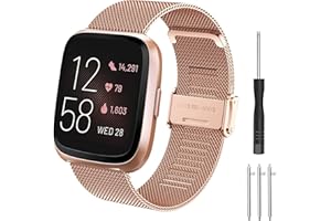 HATOLOVE Bracelet pour Fitbit Versa 2/Bracelet Fitbit Versa, Universelle Métal Acier Maille Bracelet de Rechange de à Libération Rapide pour Fitbit Versa 2/Fitbit Versa/Fitbit Versa Lite pour Femmes Hommes