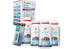 CANADIAN SPA CO. Whirlpool Reinigungsset 5-teilig mit Chlorgranulat, pH-Heber & pH-Senker, Schaum Entferner und 3-in-1 Teststreifen, Pool Zubehör Reinigung für sauberes Wasser
