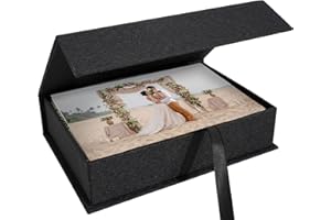 Hiwhy Foto-Aufbewahrungsbox, 10,2 x 15,2 cm, Leinen-Foto-Box, Erinnerungsbox, perfekt zum Aufbewahren von Fotos, Bildern, Zertifikaten, Scrapbooking-Zubehör, Andenken und Schmuck, Schwarz