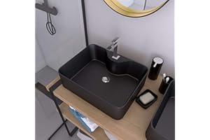 AURLANE Lavabo rectangular de cerámica negra – 48 x 37 x 13,5 cm – RECTANGULAR DARK