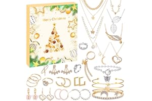 WVWMYM Adventskalender 2024 Frauen Schmuck, Adventskalender Schmuck 24 Tage Weihnachts-Countdown Weihnachtskalender Schmuck mit Armband Halskette Ohrring Ring für Erwachsene Frauen Damen Mädchen