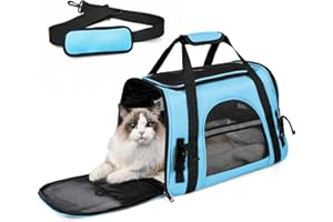 PAT JUUMG Trasportino per Cani e Gatti, Borsa Ripiegabile Traspirante Viaggio, Borsa Trasportino per Gatti con Tappetino Rimovibile, Borsa da Viaggio per Animali Domestici con Tracolla Regolabile Staccabile