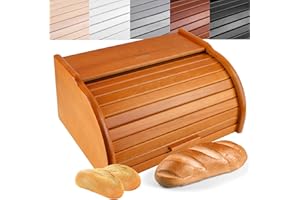 Creative Home Porta-Pane Legno Ontano | Moderno | 38x28,5x17,5cm (+/-1cm) | Contenitore Pane | Coperchio Scorrevole Avvolgibile | Apertura Frontale a Scomparsa | Faggio Naturale | Accessori Cucina