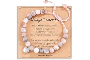 Ycfish Gifts for Teenage Girls Gifts for Daughter Granddaughter Niece, Sweet Heart Charm Natural Stone Bracelet with Message Card Present for Girls on Birthday Valentine's Day Graduation