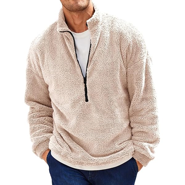 PADOLA Fleecejack voor heren, halve ritssluiting, opstaande kraag, winddicht, voor de winter, kaki, S