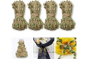 Forreen 4 Rotoli/4m Corda di Canapa con Foglie Verdi Nastro Decorativo Corda di Canapa Foglia Artificiali Foglie Decorative per Copricapo Fai Da Te,Borse,Ghirlanda,Festa di Nozze