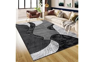 B&B Velvet Curve Area Rugs for Indoor - Luxury Super Soft Cozy Dense Thick Pile Shaggy Rug for Bedroom Living Room Kitchen Hall Entrance Carpet Mat (120 x 170 cm, Grey)
