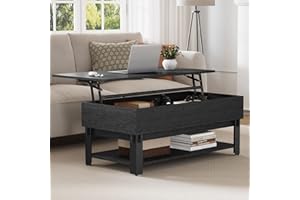 Novilla Metal Foot Lift Top Coffee Table with Large Hidden Storage, 3 Tier Tea Tables for Living Room, industrial Style, Adjustable table legs, Waterproof&Anti-scratch Desktop, Black
