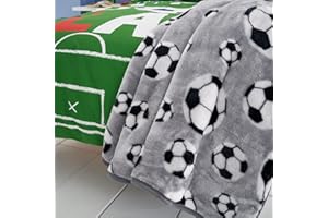 Catherine Lansfield Kuschelige Fußball-Fleecedecke für Kinder, 120 x 150 cm, Grau