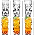 INFTYLE Clear Tiki Glasses Set of 6-14 oz Modern Bar Tiki Cocktail Glasses Perfect for Exotic Cocktails,Mai Tai, Hawaiian Style Cocktails, Tropical Island Drinksware Set
