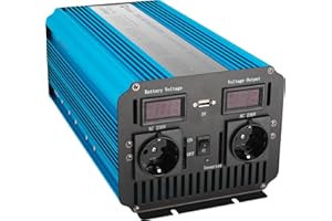 ‎BERGER BERGER Sine Wave Inverter 1500 W, 12 V to 230 V Voltage Converter for Motorhome & Solar System, Pure Sine Wave Inverter with 3000 W Peak Power & Overload Protection, 2 Sockets, Efficient and Safe