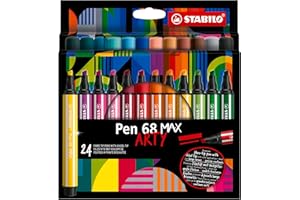 STABILO Pen 68 MAX - Pennarello Premium a tratto doppio (1 + 5 mm) - ARTY - Astuccio da 24 - Colori assortiti