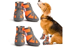 AQH Bottes pour Chien, Dernières Chaussures Respirantes pour Chien avec Sangles Réfléchissantes, Semelle Souple antidérapante, pour Petit Chien Moyen, Orange (5#)