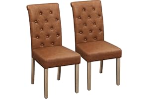 Yaheetech Juego de 2 Sillas de Comedor Silla Acolchada con Respaldo Alto Patas de Madera Silla Tela para Comedor Cocina Color Marrón