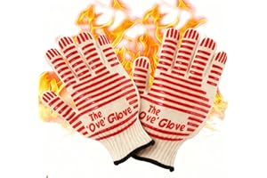 ZHIHEHUI 2-pack Striped short gloves Heat Resistant Fire Resistant Oven Gloves Hand Protection Grill Gloves, Revolutionary 932°F Extreme Heat for Grill, Oven, Cooking, Soldering (Red)