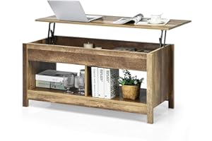 COSTWAY stolik kawowy, regulowana wysokość, stolik do sofy, stolik boczny ze schowkiem, drewniany stolik do sofy, stolik do kawy, stolik do herbaty do salonu, na balkon, do przedpokoju (rustykalny brązowy)