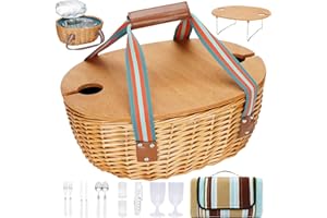 HEALSTOK Picknickkorb für 2 - Weiden-Picknick-Set mit Weintisch, (Blue-Blanket, Bei 2 Personen)