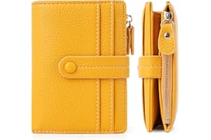HKCLUF Portafoglio Donna Pelle Piccolo Blocco RFID Portamonete Cerniera Porta Carte di Credito Tanti Scomparti(A02-Giallo)