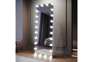 SIRHONA Specchio a base LED 160 x 60 cm, specchio a piena lunghezza con 26 lampadine staccabili 3 colori, dimmerabile, memoria, porta USB, montaggio appendere o posizionare, antiurto