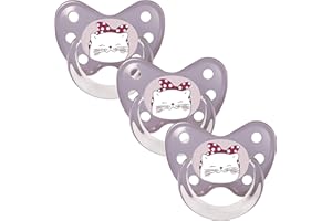 dentistar Silikon Schnuller 3er-Set - Größe 3, ab 14 Monate - Zahn- & kieferfreundlicher Nuckel mit Dental-Stufe – BPA-frei – Made in Germany - Katze, Lila Transparent