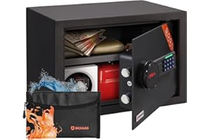 Brihard Family Caja fuerte electrónica - 25x35x25cm Caja seguridad hogar con bloqueo digital, LED y estante extraíble - Caja fuerte para portátil, A4