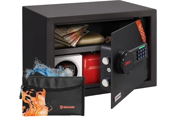 Brihard Family coffre-fort électronique 25x35x25cm - Coffre-fort domestique avec étagère amovible pour PC, format A4 - LED Coffre-fort à code numérique