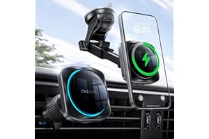 CHGeek for Magsafe Car Mount Charger, Wireless Car Phone Holder Magnetic Charger with 15W Fast Charging for Dashboard Windshield Air Vent, Phone Holder for iPhone Black