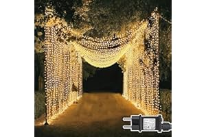 Dekofun Rideau Lumineux 600 LEDs 6m x 3m, Guirlande Lumineuse avec Prise, 8 Modes, Minuterie, Étanche IP65 Rideau Lumineux Ramadan pour Décoration Mariage Fête Intérieur Extérieur - Blanc Chaud