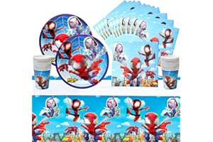 Amazluck Kindergeburtstag Partygeschirr Set, 41 Stück Einweggeschirr Set Happy Birthday Deko Birthday Decorations mit Pappteller Papiertischdecke Servietten Becher Deko Kindergeburtstag