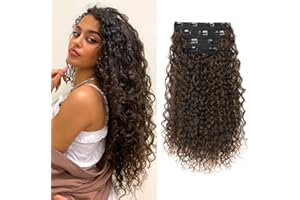 ‎FLUFYMOOZ FLUFYMOOZ hair extensions Clip-in-Haarverlängerungen, 4-teilig, 100% reine Proteinseide, Haarverlängerungen, lang, weich, natürlich, 50 cm, lockige Haarverlängerung (Dunkelmandelbraun mit Kupfer)