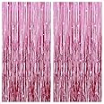 KatchOn, Pink Backdrop for Pink Party Decorations - XtraLarge 3.2x8 Feet, Pack of 2 | Pink Foil Fringe Curtain for Pink Streamers Party Decorations | Pink Fringe Backdrop, Pink Birthday Decorations