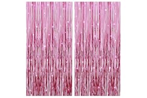 KatchOn, Pink Backdrop for Pink Party Decorations - XtraLarge 6.4x8 Feet, Pack of 2 | Pink Foil Fringe Curtain | Pink Fringe Backdrop for Pink Streamers Party Decorations, Pink Birthday Decorations