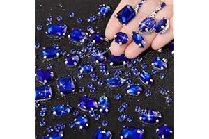 WILLBOND 156 Pieces Sew on Rhinestones Claw Flatback Crystal Rhinestones Metal Prong Setting Rhinestones Acrylic Glass Sewing Gems for Clothes DIY Craft Shoes Dress Jewelry Making (Royal Blue)