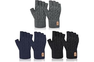 taonganui 3 Paar Fingerlose Handschuhe Damen und Herren Handschuhe Ohne Finger, Kaschmir Halbfinger Winterhandschuhe Touchscreen Fingerless Gloves für Laufen Radfahren Outdoor