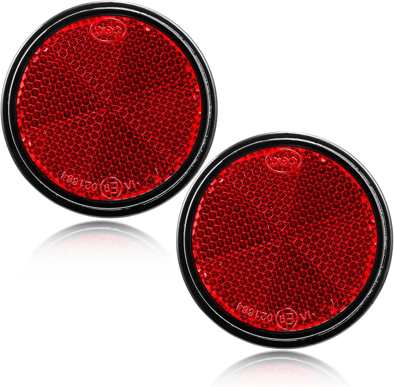 DARKGUARD 2xCatadioptrico Redondo Trasero Rojo Adhesivo para Remolque Ø 60 mm Homologados E9,Reflectantes Redondo Rojo Adhesivos para Remolque Valla Camión RV (Rojo-Redondo-Adhesivo-2Piezas)