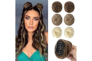 REECHO 2 PCS Mini Claw Clip in Messy & Cat Ears Hair Bun Extensions Wig Accessory Updo Hairpieces for Women Girls (Pack of 2-3" Straight, Light Chocolate Brown)