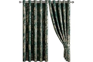 OPULENT DREAMS Abstract Metallic Marbled Velvet Curtain Pair - Heavyweight with Foil Print - Room Darkening Eyelet - Fully Lined for Thermal Insulation - Includes Two Tiebacks (Emerald, 66" x 72" (167 x 183 cm))