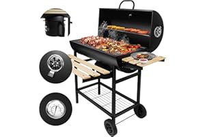 MARK ADLER Roast 8.0 Barbecue au charbon de bois | Grille à deux niveaux | Avec couvercle | Affichage de la température | Ventilation | Roues de transport | Portables