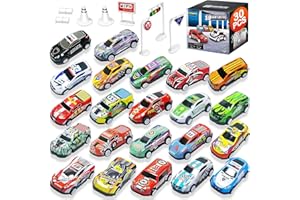 TOYABI Toy Cars for Kids, 22Pcs Metal Race Car Set with 8 Roadblock, Mini Pull Back Playset, Christmas Birthday Party Gifts, Micro Machines Vehicles Toys for 3 4 5 6 7 8 Year Old Boys & Girls